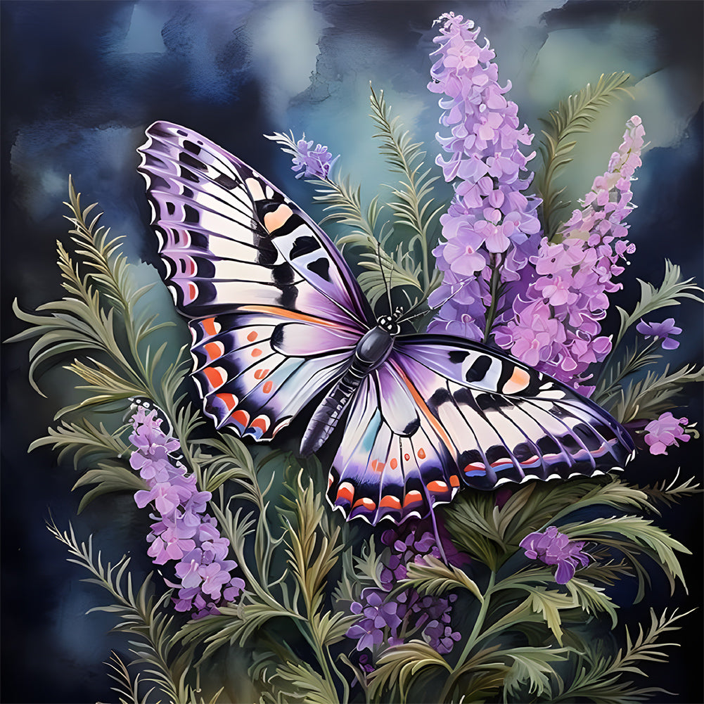 Lavender Butterfly - Full Round Drill Diamond Painting 30*30CM