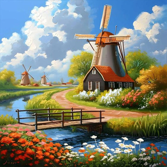 Windmill In The Woods - Full Round Drill Diamond Painting 40*40CM