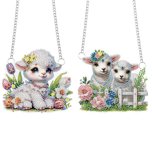 2Pcs PET Special Shaped Cute Lamb Diamond Painting Hanging Decor Bedroom Decor