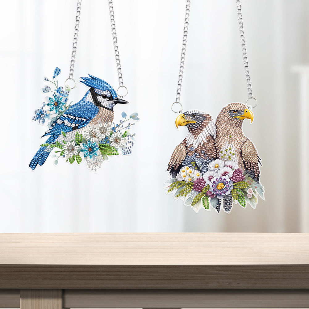 2Pcs PET Special Shaped Bluebird Eagle Diamond Painting Hanging Decor for Home