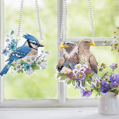 2Pcs PET Special Shaped Bluebird Eagle Diamond Painting Hanging Decor for Home