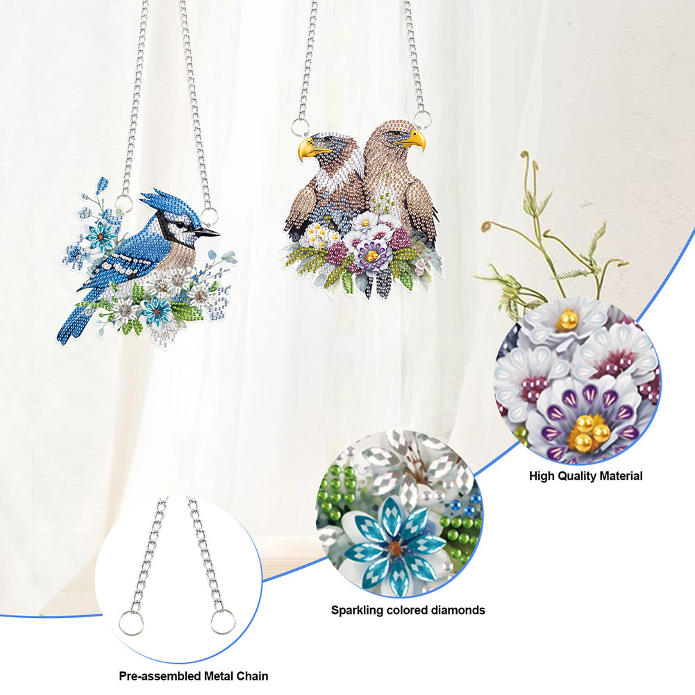 2Pcs PET Special Shaped Bluebird Eagle Diamond Painting Hanging Decor for Home