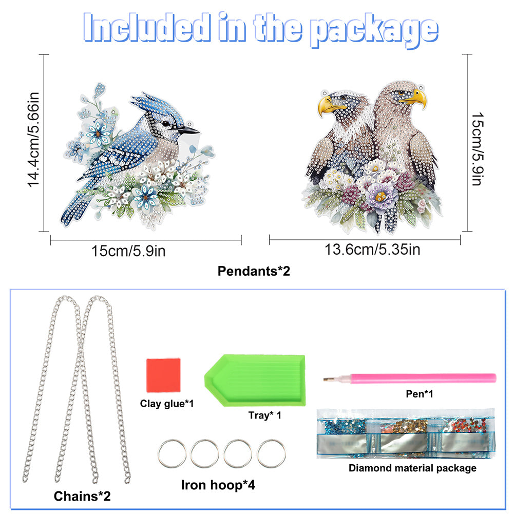 2Pcs PET Special Shaped Bluebird Eagle Diamond Painting Hanging Decor for Home