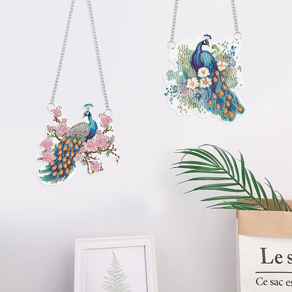 2Pcs PET Special Shaped Peacock Diamond Painting Hanging Decor Bedroom Decor