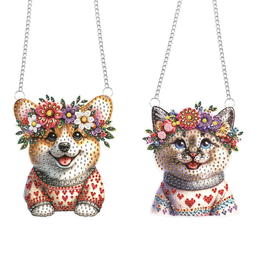 2Pcs PET Special Shaped Kitten Puppy Diamond Painting Hanging Decor for Bedroom