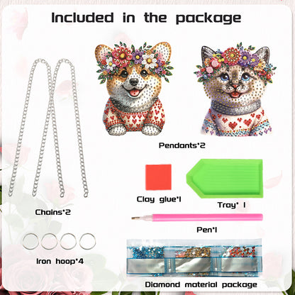 2Pcs PET Special Shaped Kitten Puppy Diamond Painting Hanging Decor for Bedroom