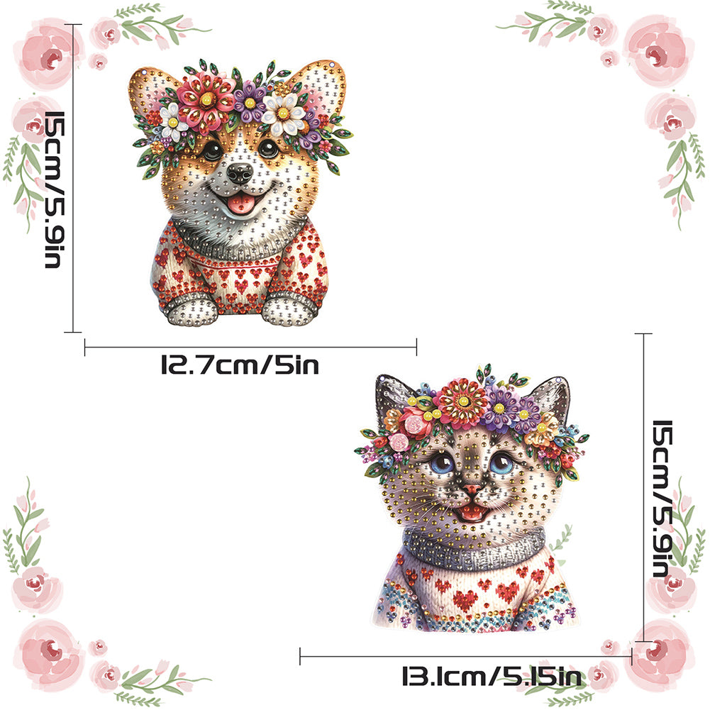 2Pcs PET Special Shaped Kitten Puppy Diamond Painting Hanging Decor for Bedroom