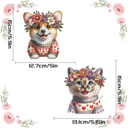 2Pcs PET Special Shaped Kitten Puppy Diamond Painting Hanging Decor for Bedroom