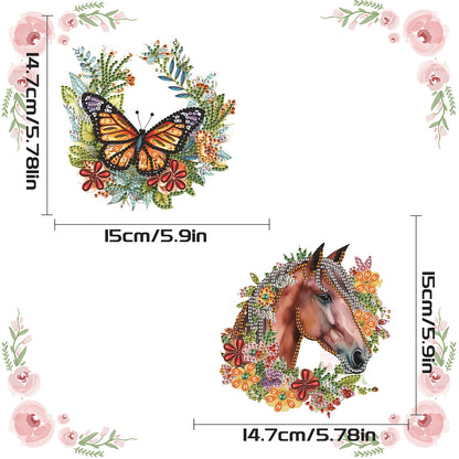 2Pcs PET Special Shaped Wreath Butterfly Horse Diamond Painting Hanging Decor