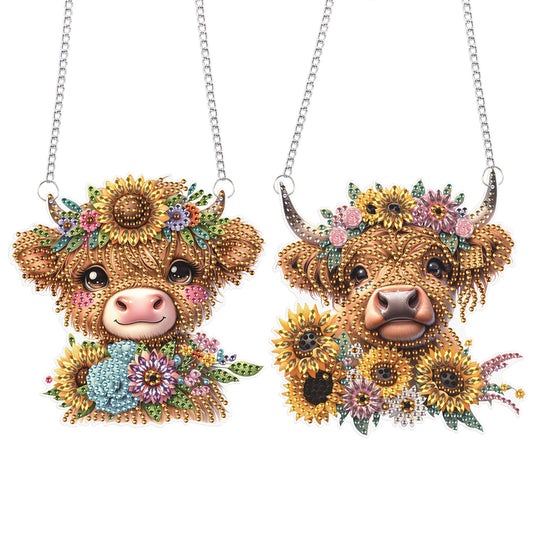 2Pcs PET Special Shaped Sunflower Calf Diamond Painting Hanging Decor for Home