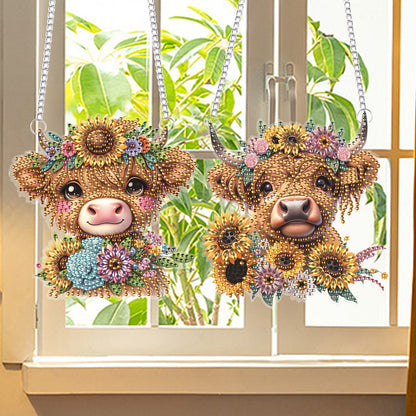 2Pcs PET Special Shaped Sunflower Calf Diamond Painting Hanging Decor for Home