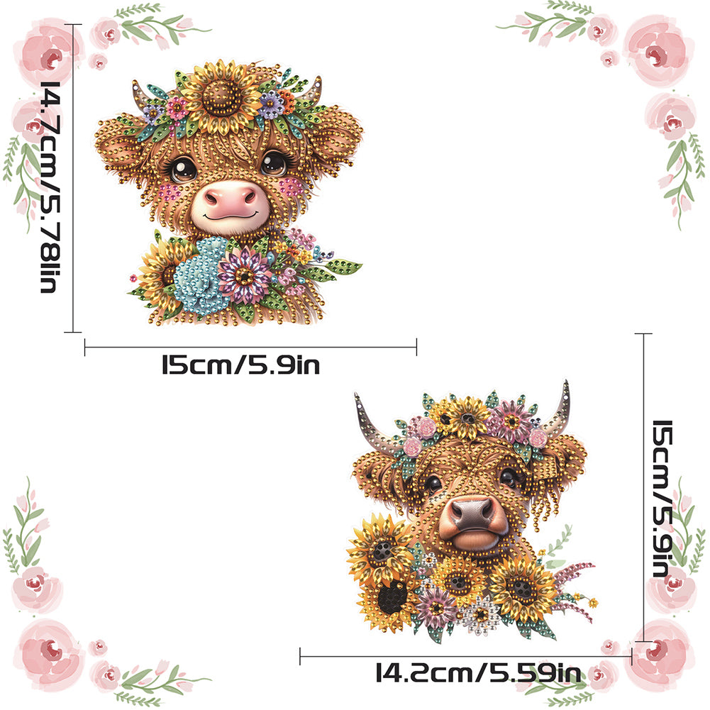 2Pcs PET Special Shaped Sunflower Calf Diamond Painting Hanging Decor for Home