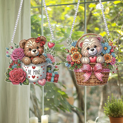 2Pcs PET Special Shaped Flower Basket Bear Diamond Painting Hanging Decoration