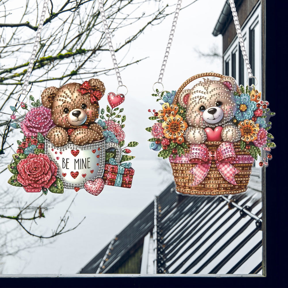 2Pcs PET Special Shaped Flower Basket Bear Diamond Painting Hanging Decoration