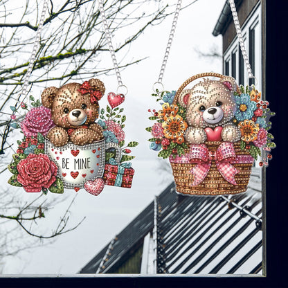 2Pcs PET Special Shaped Flower Basket Bear Diamond Painting Hanging Decoration