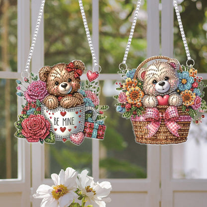 2Pcs PET Special Shaped Flower Basket Bear Diamond Painting Hanging Decoration