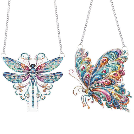 2Pcs PET Special Shaped Dragonfly Butterfly Diamond Painting Hanging Decoration