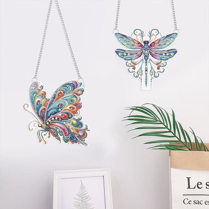 2Pcs PET Special Shaped Dragonfly Butterfly Diamond Painting Hanging Decoration