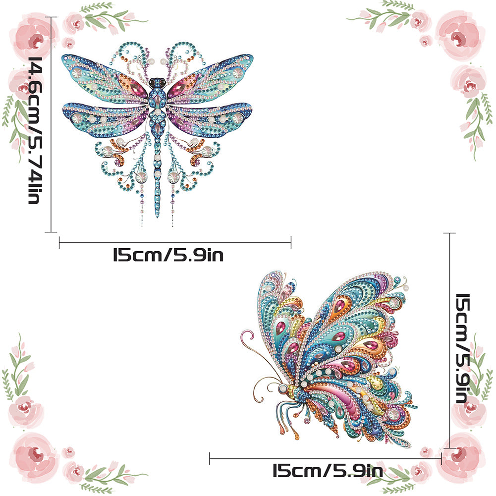 2Pcs PET Special Shaped Dragonfly Butterfly Diamond Painting Hanging Decoration