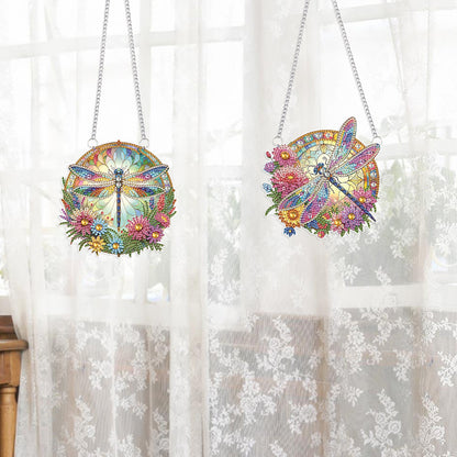 2Pcs PET Special Shaped Beautiful Dragonfly Diamond Painting Hanging Decoration