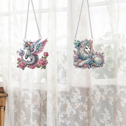 2Pcs PET Special Shaped Pterosaur Lion Diamond Painting Hanging Decor for Home
