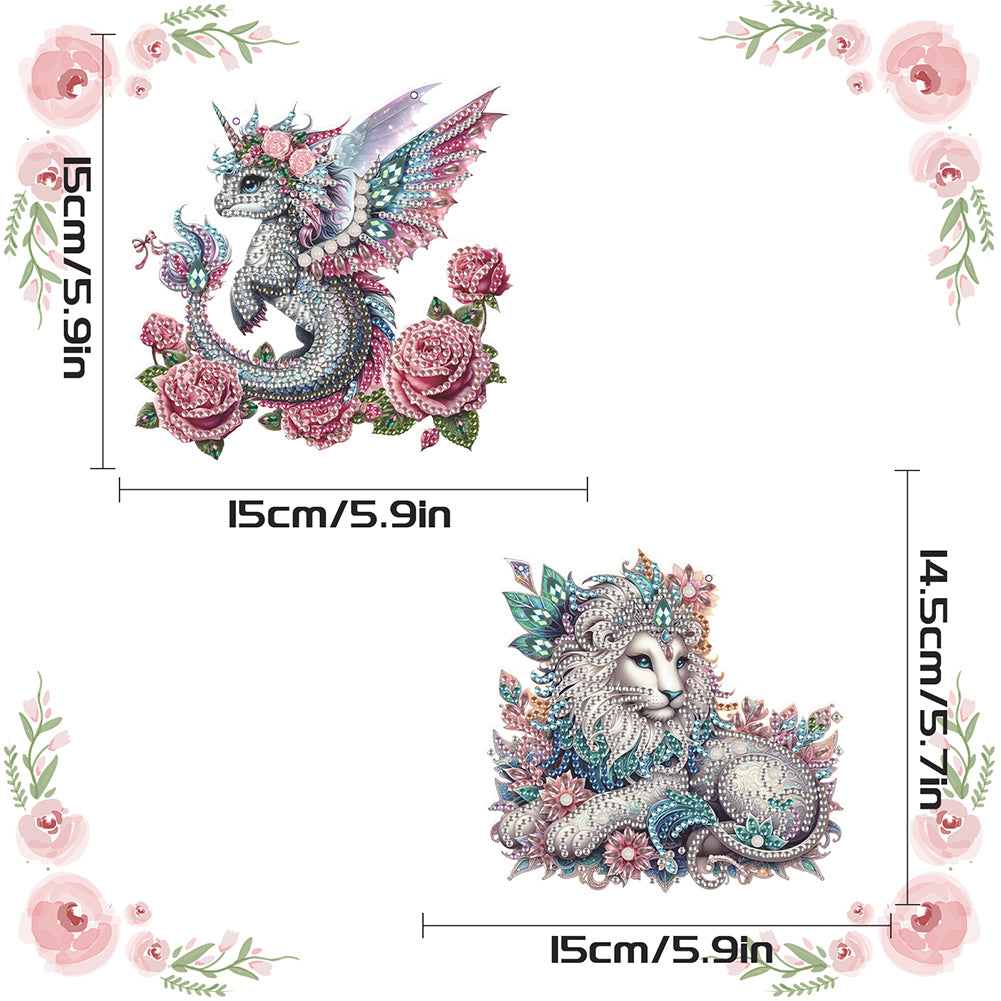 2Pcs PET Special Shaped Pterosaur Lion Diamond Painting Hanging Decor for Home