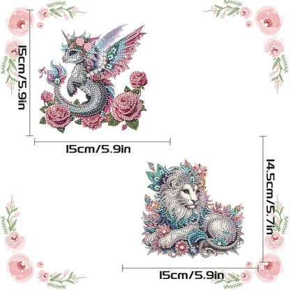 2Pcs PET Special Shaped Pterosaur Lion Diamond Painting Hanging Decor for Home