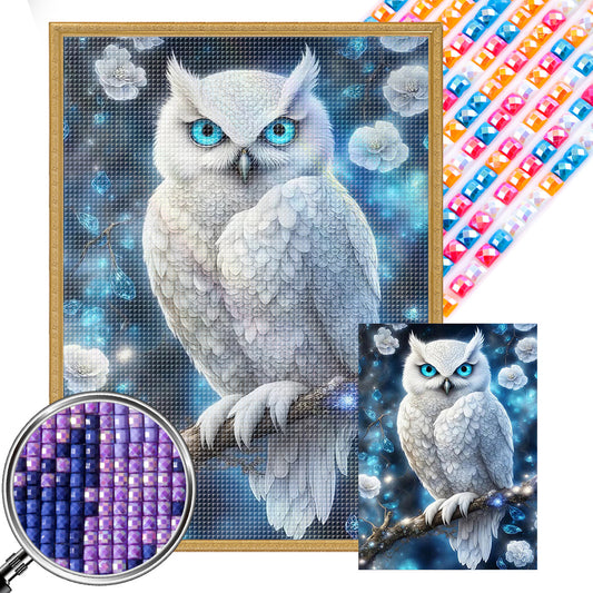 White Owl On A Branch - Full AB Square Drill Diamond Painting 40*55CM