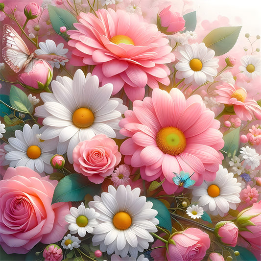 Bouquet Of Pink Daisies - Full Round Drill Diamond Painting 30*30CM