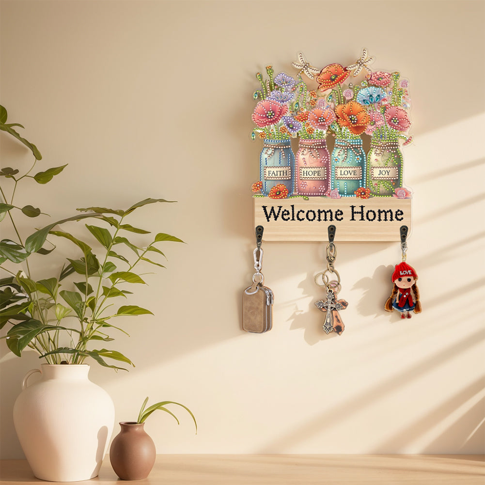 Vase DIY Diamond Painting Art Hooks Rhinestones Hook Rail for Home Office Decor