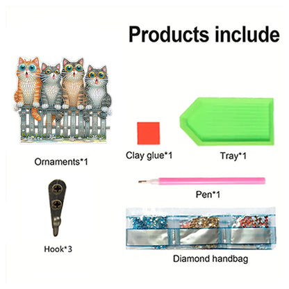 Funny Kitten DIY Diamond Painting Art Hooks Wall Hooks for Home Office Decor