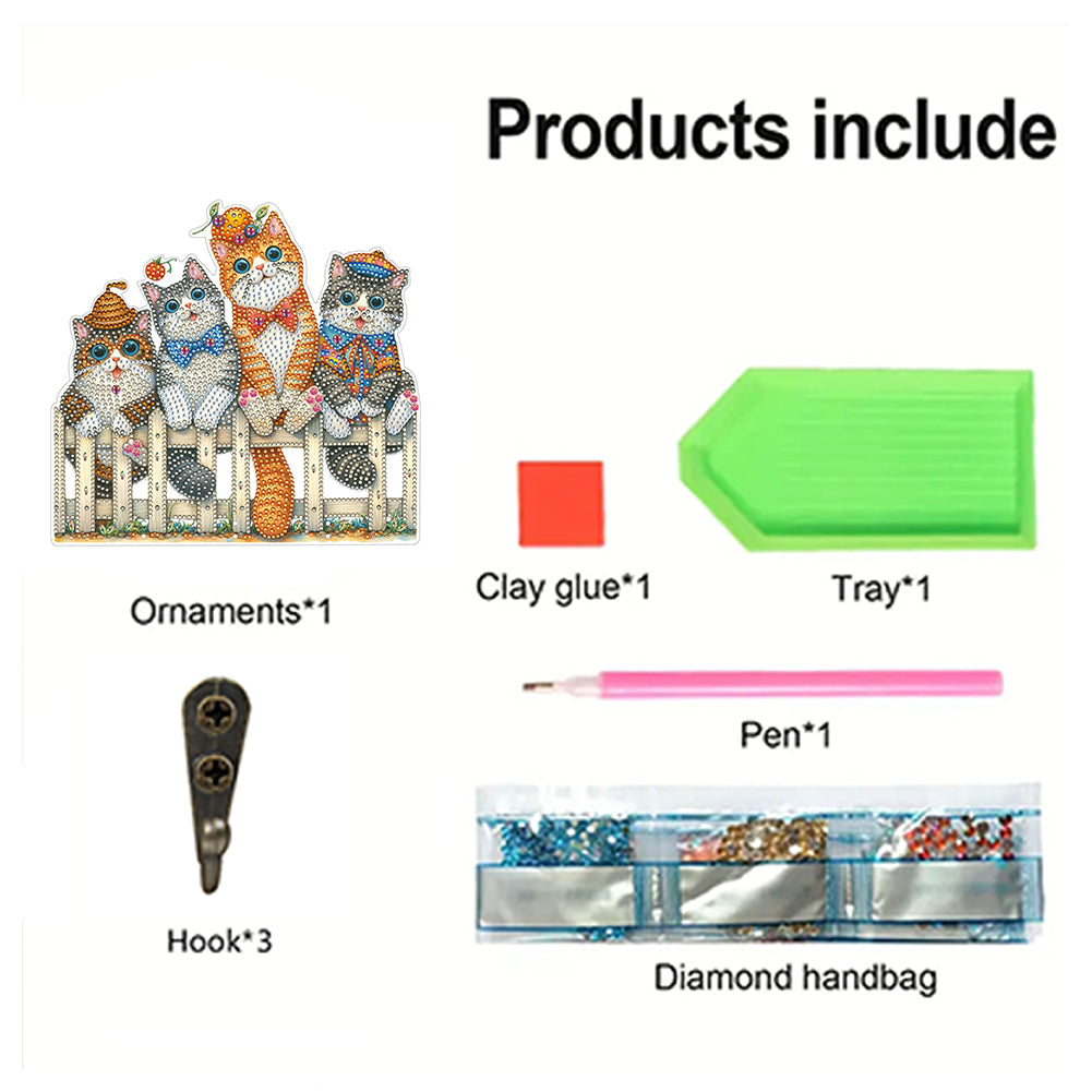 Funny Kitten DIY Diamond Painting Art Hooks Wall Hooks for Home Office Decor