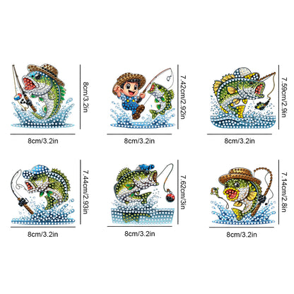 6Pcs Acrylic Special Shape Fishing Diamond Painting Fridge Magnet for Home Decor