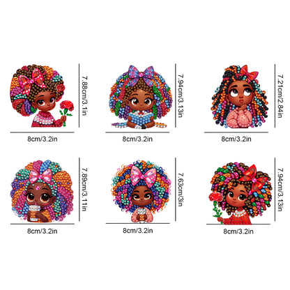 6Pcs Acrylic Special Shape Curly-Haired Girl Diamond Painting Fridge Magnet