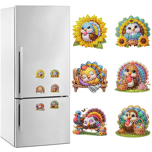 6Pcs Acrylic Special Shape Turkey Diamond Painting Fridge Magnet for Home Decor