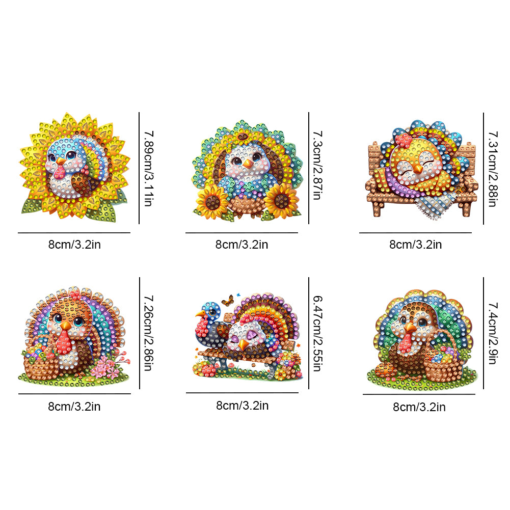 6Pcs Acrylic Special Shape Turkey Diamond Painting Fridge Magnet for Home Decor