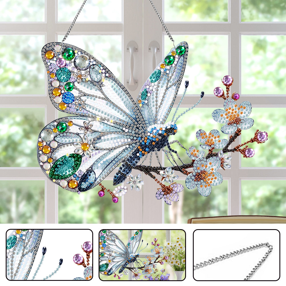 Acrylic Special Shape Butterfly Cherry Blossom Diamond Painting Hanging Pendant