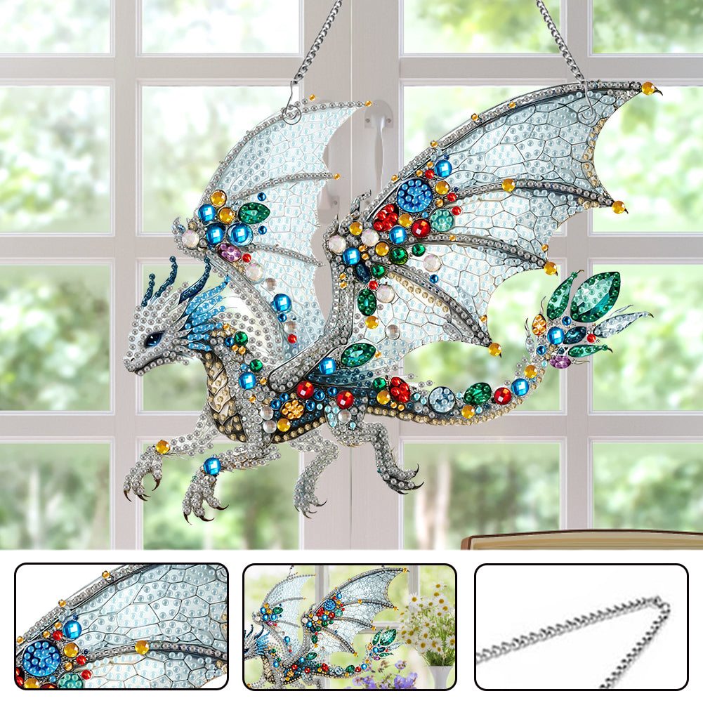 Acrylic Special Shape Gemstone Flying Dragon Diamond Painting Hanging Pendant