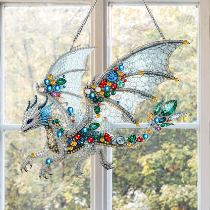 Acrylic Special Shape Gemstone Flying Dragon Diamond Painting Hanging Pendant