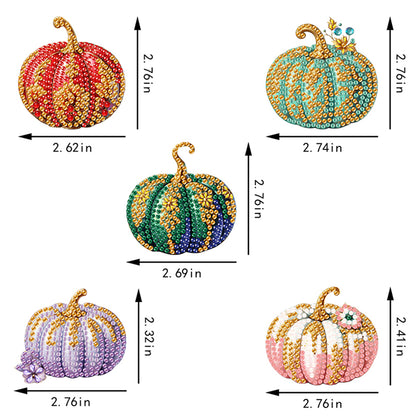 5Pcs Double Sided Autumn Halloween Pumpkin Diamond Painting Art Keychain Pendant