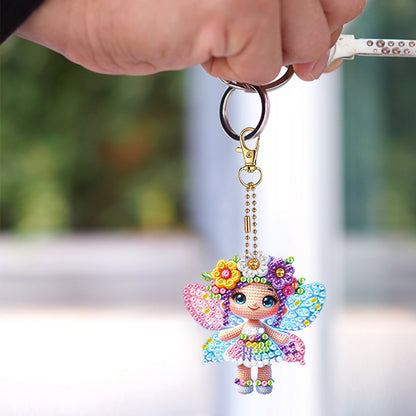 6Pcs Double Sided Flower Elf Girl Diamond Painting Art Keychain Pendant DIY Art