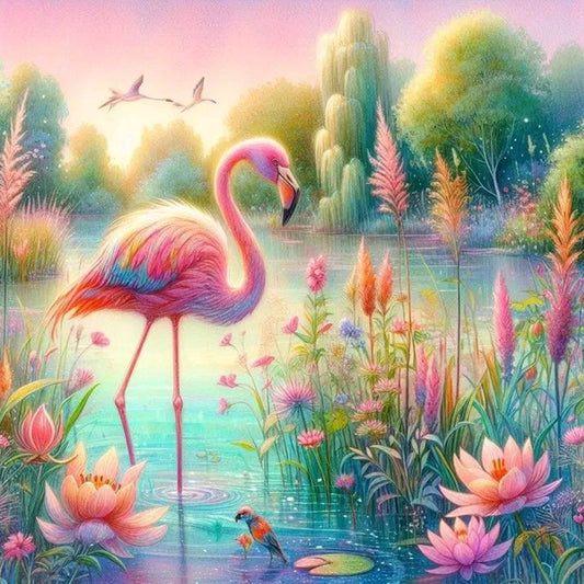 Flamingo By The Stream - Full Round Drill Diamond Painting 40*40CM
