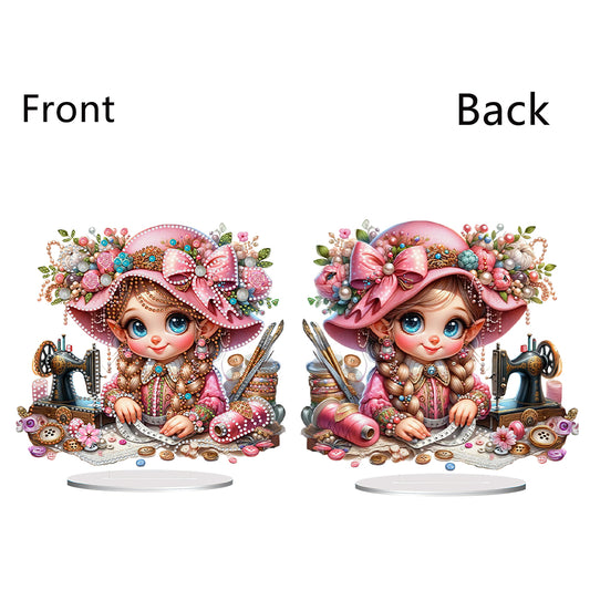 PVC Special Shaped Sewing Machine Girl Desktop Diamond Art Kits Bedroom Decor
