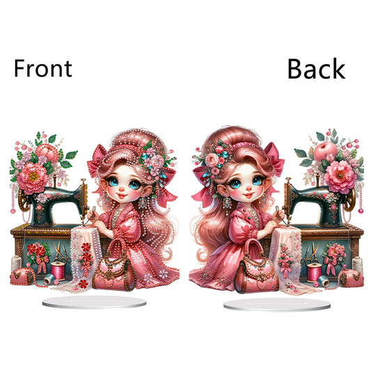 PVC Special Shaped Sewing Machine Girl Desktop Diamond Art Kits Bedroom Decor