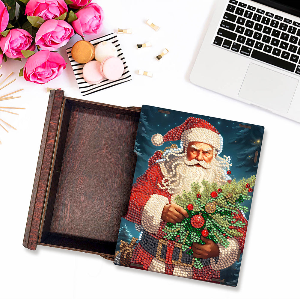 Wooden Santa Claus Diamond Jewelry Case Mosaic Craft Set for Rings Bracelets