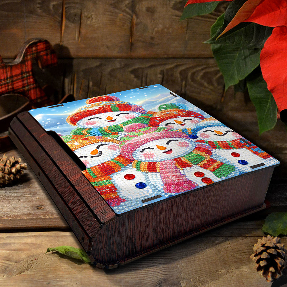 Wooden Snowman 5D DIY Diamond Jewelry Case Mosaic Craft Set for Rings Bracelets