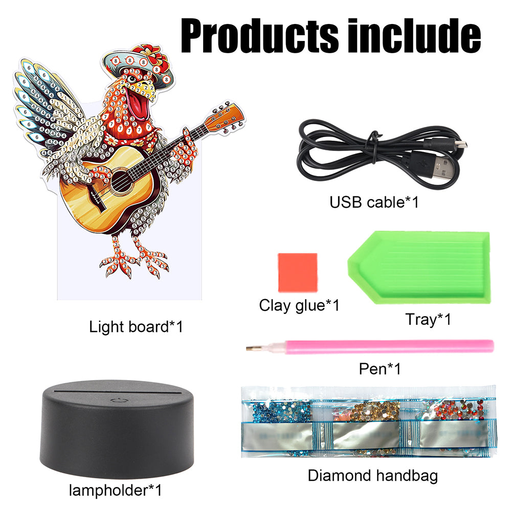 Animal Diamond Painting LED Lamp Diamond Painting Night Light (Funny Chicken)