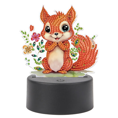 Cute Animal Diamond Painting LED Lamp Diamond Painting Night Light (Squirrel)