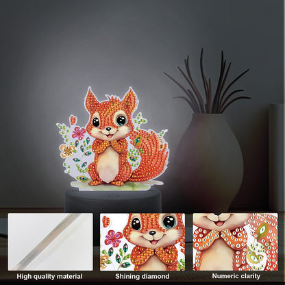 Cute Animal Diamond Painting LED Lamp Diamond Painting Night Light (Squirrel)