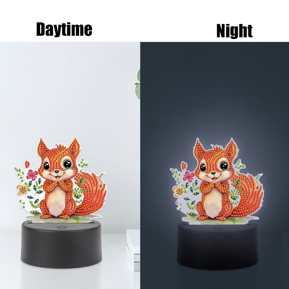 Cute Animal Diamond Painting LED Lamp Diamond Painting Night Light (Squirrel)